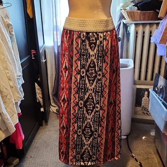 Denim 24/7 Boho Maxi Skirt Aztec Southwestern Anthropologie Vibes Sz. 3X EUC - Picture 1 of 7